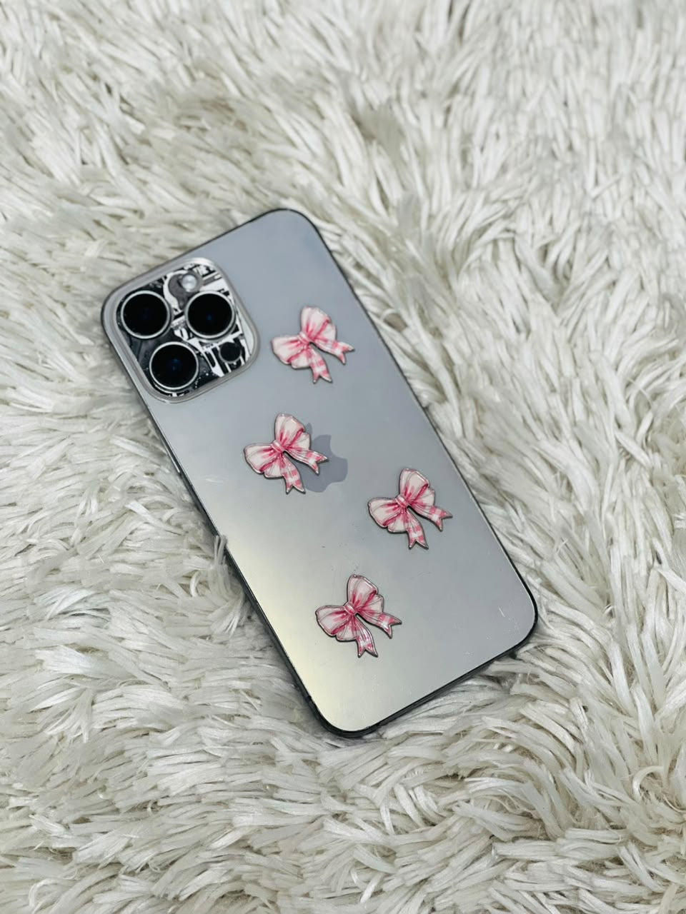 Pink Bow Metal Charm Stickers