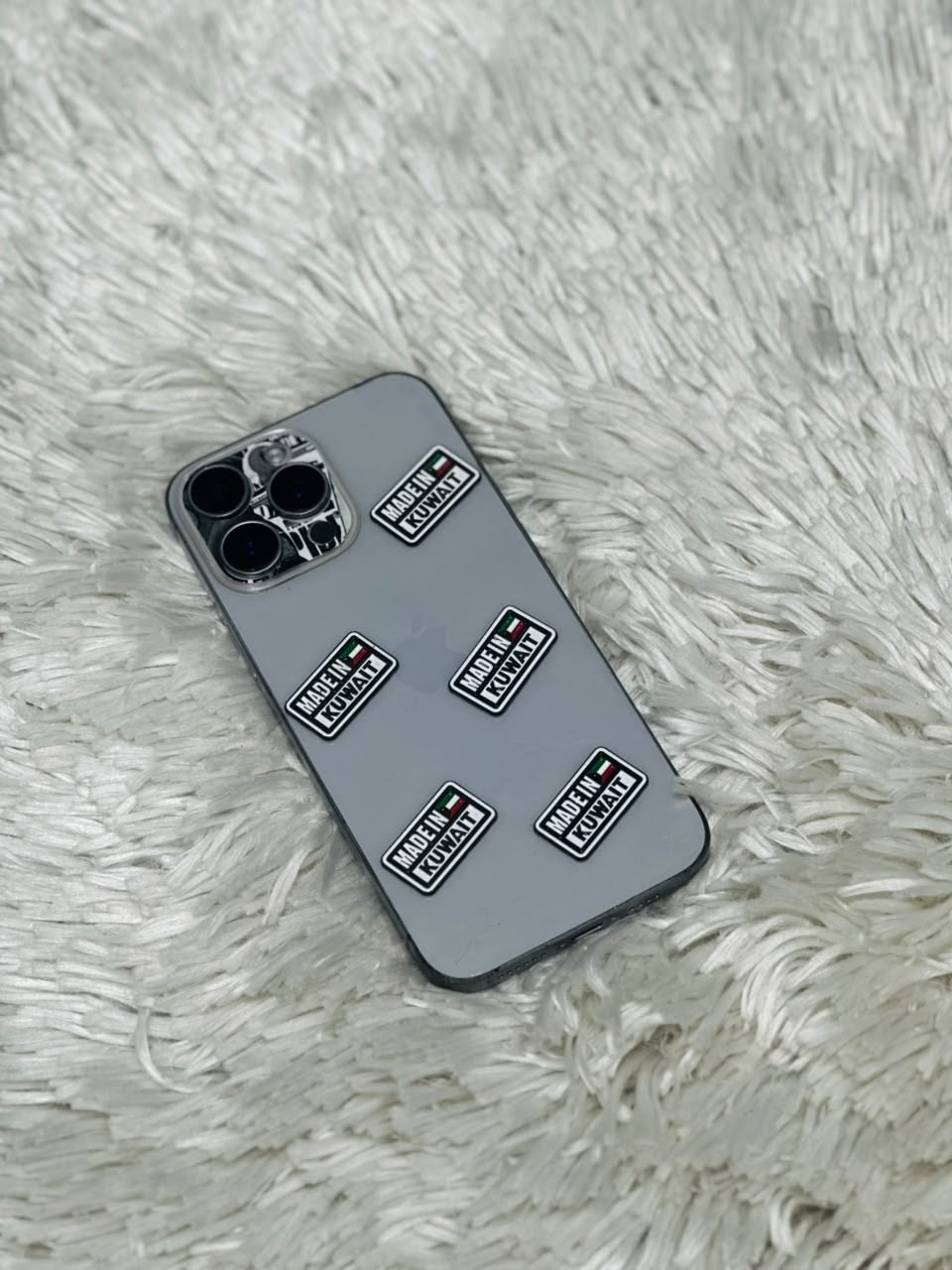 Made in Kuwait flag metal charm stickers in black and white
