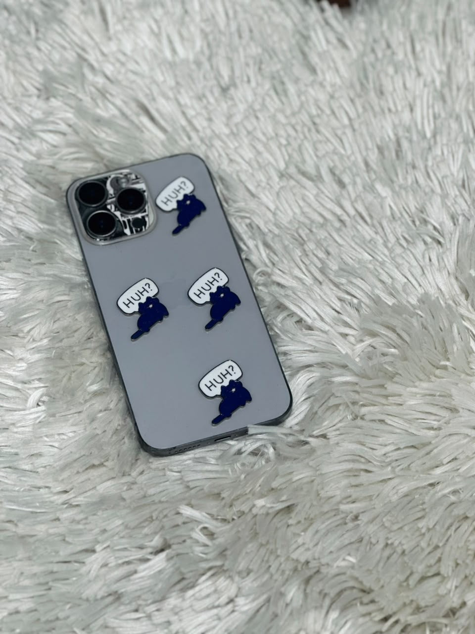 Dark navy blue HUH? cat meme metal charm stickers