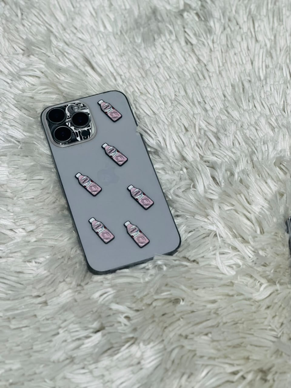 Pink drink bottle metal charm stickers