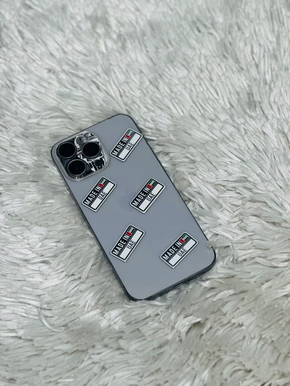 Made in UAE flag metal charm stickers in black and white