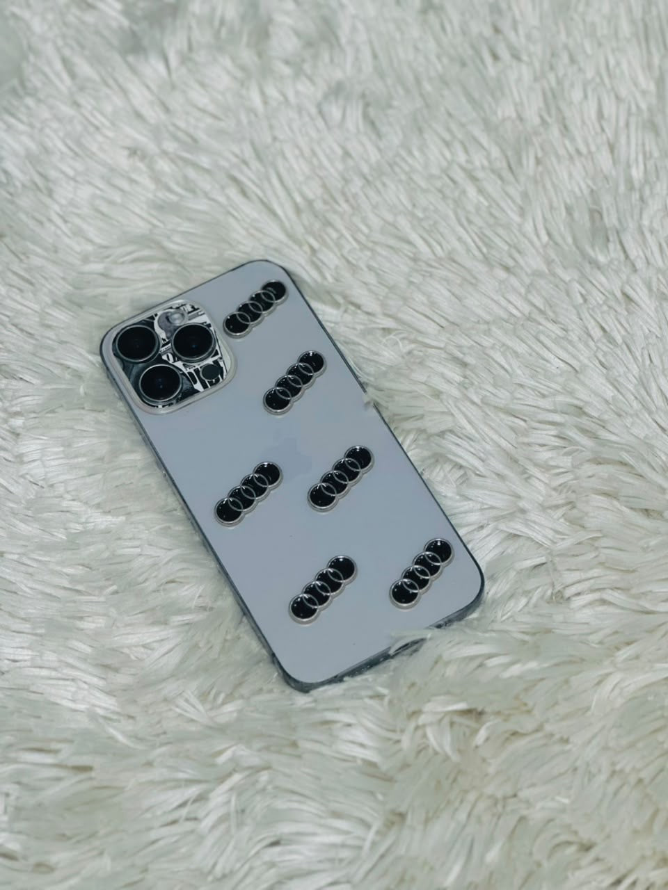 Four rings car brand metal charm stickers in black and silver
