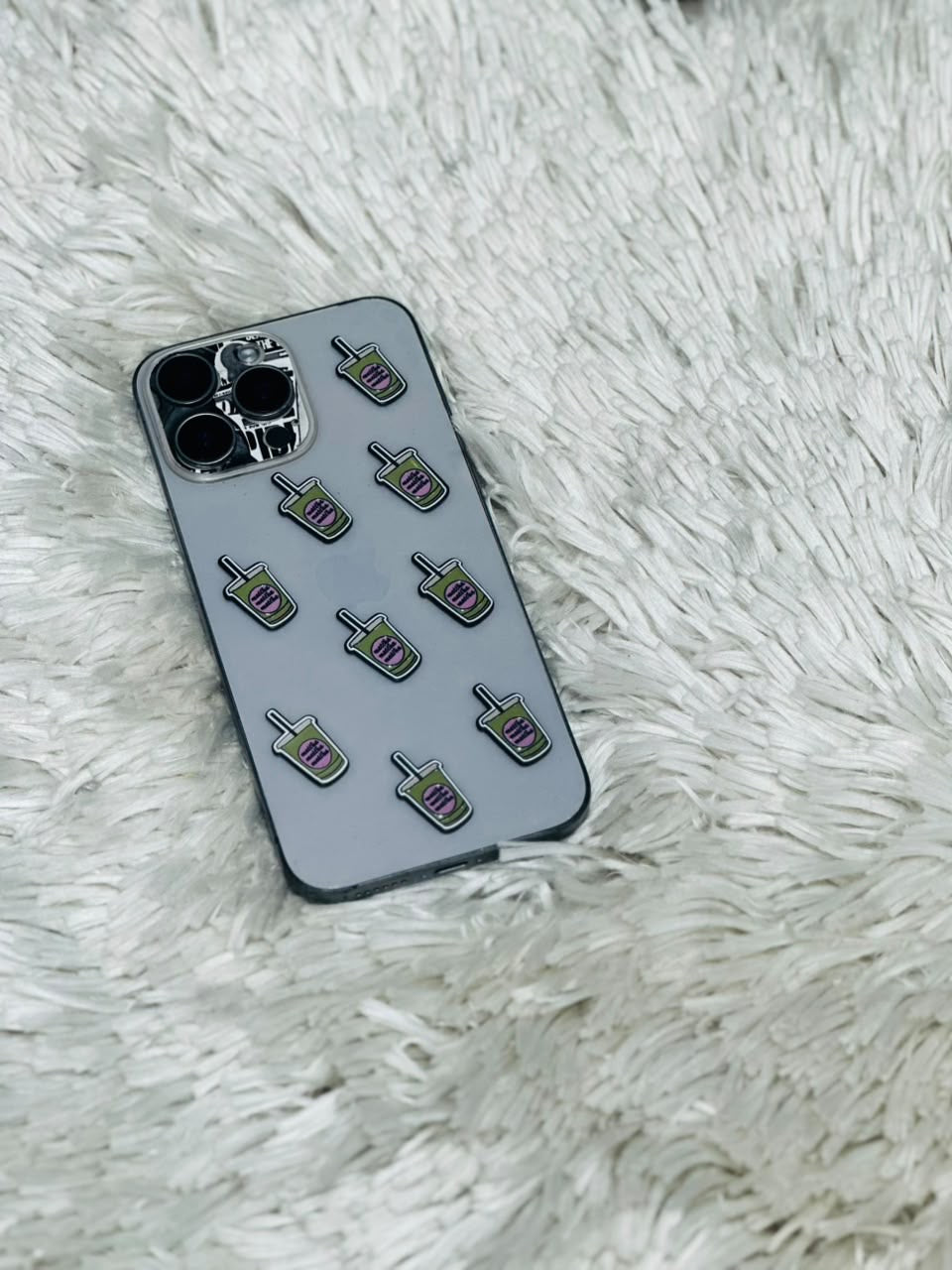 Green matcha boba drink metal charm stickers